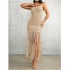 image:imageMakeMeChic Womens Crochet Strapless Tube Dress Backless Fringe Bodycon Cocktail Maxi DressesApricot