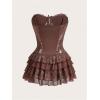 image:imageMakeMeChic Womens Lace Mini Dress Tube Corset Ruffle Tiered NYE Party Cocktail Night Out DressesCoffee Brown