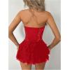 image:imageMakeMeChic Womens Lace Mini Dress Tube Corset Ruffle Tiered NYE Party Cocktail Night Out DressesRed