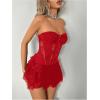 image:imageMakeMeChic Womens Lace Mini Dress Tube Corset Ruffle Tiered NYE Party Cocktail Night Out DressesRed