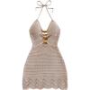 image:imageMakeMeChic Womens Bathing Suit Beach Cover Ups Knit Cut Out Halter Mini DressApricot