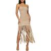 image:imageMakeMeChic Womens Crochet Strapless Tube Dress Backless Fringe Bodycon Cocktail Maxi DressesApricot