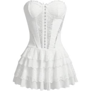 image:imageMakeMeChic Womens Lace Mini Dress Tube Corset Ruffle Tiered NYE Party Cocktail Night Out DressesWhite