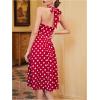 image:imageMakeMeChic Womens Polka Dots Dress HalterTie Open Back Ruched A Line Midi DressesRed