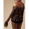 image:imageMakeMeChic Womens Cheetah Off The Shoulder Blouse Chiffon Bell Sleeve Ruffle Split Y2k TopsMulticolor