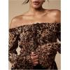 image:imageMakeMeChic Womens Cheetah Off The Shoulder Blouse Chiffon Bell Sleeve Ruffle Split Y2k TopsMulticolor