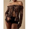 image:imageMakeMeChic Womens Cheetah Off The Shoulder Blouse Chiffon Bell Sleeve Ruffle Split Y2k TopsMulticolor