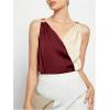 image:imageMakeMeChic Womens Colorblock V Neck Blouse Sleeveless Wrap Work Office Dressy Blouse TopBurgundy