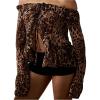 image:imageMakeMeChic Womens Cheetah Off The Shoulder Blouse Chiffon Bell Sleeve Ruffle Split Y2k TopsMulticolor