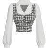 image:imageMakeMeChic Womens Houndstooth Blouse Long Lantern Sleeve Botton Down Workwear Shirts Top 2025Multicolor