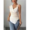 image:imageMAKEMECHIC Womens Floral Satin Blouse Wrap Ruched Sleeveless Fitted Summer Going Out TopsApricot