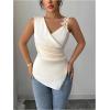 image:imageMAKEMECHIC Womens Floral Satin Blouse Wrap Ruched Sleeveless Fitted Summer Going Out TopsApricot