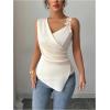 image:imageMAKEMECHIC Womens Floral Satin Blouse Wrap Ruched Sleeveless Fitted Summer Going Out TopsApricot
