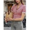 image:imageMAKEMECHIC Womens Gingham Plaid Button Down Shirt Tie Back Short Sleeve Blouse Vintage TopsRed