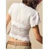 image:imageMakeMeChic Womens Boho Button Down Shirt Lace V Neck Short Sleeve Blouse Summer Crop TopsWhite