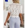 image:imageMakeMeChic Womens Boho Floral Lace V Neck Blouse Tie Front Short Sleeve Crop TopsWhite