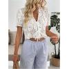 image:imageMakeMeChic Womens Boho Floral Lace V Neck Blouse Tie Front Short Sleeve Crop TopsWhite