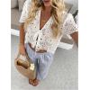 image:imageMakeMeChic Womens Boho Floral Lace V Neck Blouse Tie Front Short Sleeve Crop TopsWhite