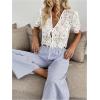 image:imageMakeMeChic Womens Boho Floral Lace V Neck Blouse Tie Front Short Sleeve Crop TopsWhite