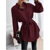 image:imageMakeMeChic Womens Business Casual Belted Button Down Shirt Long Sleeve Collared Blouse TopBurgundy