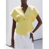 image:imageMakeMeChic Womens Business Casual V Neck Blouse Single Button Short Sleeve Asymmetrical TopsYellow