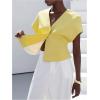 image:imageMakeMeChic Womens Business Casual V Neck Blouse Single Button Short Sleeve Asymmetrical TopsYellow