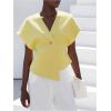 image:imageMakeMeChic Womens Business Casual V Neck Blouse Single Button Short Sleeve Asymmetrical TopsYellow