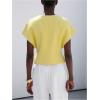 image:imageMakeMeChic Womens Business Casual V Neck Blouse Single Button Short Sleeve Asymmetrical TopsYellow