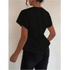 image:imageMakeMeChic Womens Business Floral Metal Button Blouse Short Sleeve V Neck Asymmetrical TopsBlack