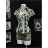 image:imageMakeMeChic Womens Button Down Plaid Shirt V Neck Ruched Short Sleeve Y2k BlouseMulticolor