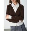image:imageMakeMeChic Womens Casual Business Top Long Sleeve Shirts Button Down Collared BlouseCoffee Brown