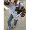 image:imageMakeMeChic Womens Cheetah Print Striped Button Down Shirt Long Sleeve Boyfriend BlouseMulticolor