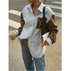 image:imageMakeMeChic Womens Cheetah Print Striped Button Down Shirt Long Sleeve Boyfriend BlouseMulticolor