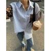 image:imageMakeMeChic Womens Cheetah Print Striped Button Down Shirt Long Sleeve Boyfriend BlouseMulticolor