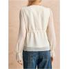 image:imageMakeMeChic Womens Chiffon Blouse Mesh V Neck Tie Front Frill Trim Ruffle Long Sleeve Peplum ShirtApricot