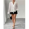 image:imageMakeMeChic Womens Chiffon Blouse V Neck Tie Front Ruffle Bell Sleeve Layered Boho TopsWhite