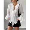 image:imageMakeMeChic Womens Chiffon Blouse V Neck Tie Front Ruffle Bell Sleeve Layered Boho TopsWhite