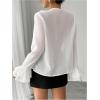 image:imageMakeMeChic Womens Chiffon Blouse V Neck Tie Front Ruffle Bell Sleeve Layered Boho TopsWhite