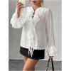 image:imageMakeMeChic Womens Chiffon Blouse V Neck Tie Front Ruffle Bell Sleeve Layered Boho TopsWhite
