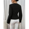 image:imageMakeMeChic Womens Contrast Trim Blouse Elegant Square Neck Long Sleeve Shirt TopBlack