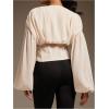 image:imageMakeMeChic Womens Deep V Neck Chiffon Blouse Long Sleeve Elegant Satin Silk Tops Going Out TopsApricot