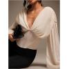 image:imageMakeMeChic Womens Deep V Neck Chiffon Blouse Long Sleeve Elegant Satin Silk Tops Going Out TopsApricot