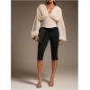 image:imageMakeMeChic Womens Deep V Neck Chiffon Blouse Long Sleeve Elegant Satin Silk Tops Going Out TopsApricot