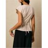 image:imageMakeMeChic Womens Elegant Top with Statement Buttons Tie Waist Dressy Vest Bat Sleeve Pleated BlouseKhaki