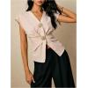 image:imageMakeMeChic Womens Elegant Top with Statement Buttons Tie Waist Dressy Vest Bat Sleeve Pleated BlouseKhaki