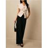 image:imageMakeMeChic Womens Elegant Top with Statement Buttons Tie Waist Dressy Vest Bat Sleeve Pleated BlouseKhaki