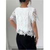 image:imageMakeMeChic Womens Fall Floral Lace Blouse Elegant Short Sleeve Crew Neck Crop TopsWhite