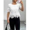 image:imageMakeMeChic Womens Fall Floral Lace Blouse Elegant Short Sleeve Crew Neck Crop TopsWhite
