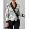 image:imageMakeMeChic Womens Floral Blouse V Neck Wrap Tie Side Long Sleeve Business Dressy TopsBlack and White
