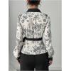 image:imageMakeMeChic Womens Floral Blouse V Neck Wrap Tie Side Long Sleeve Business Dressy TopsBlack and White